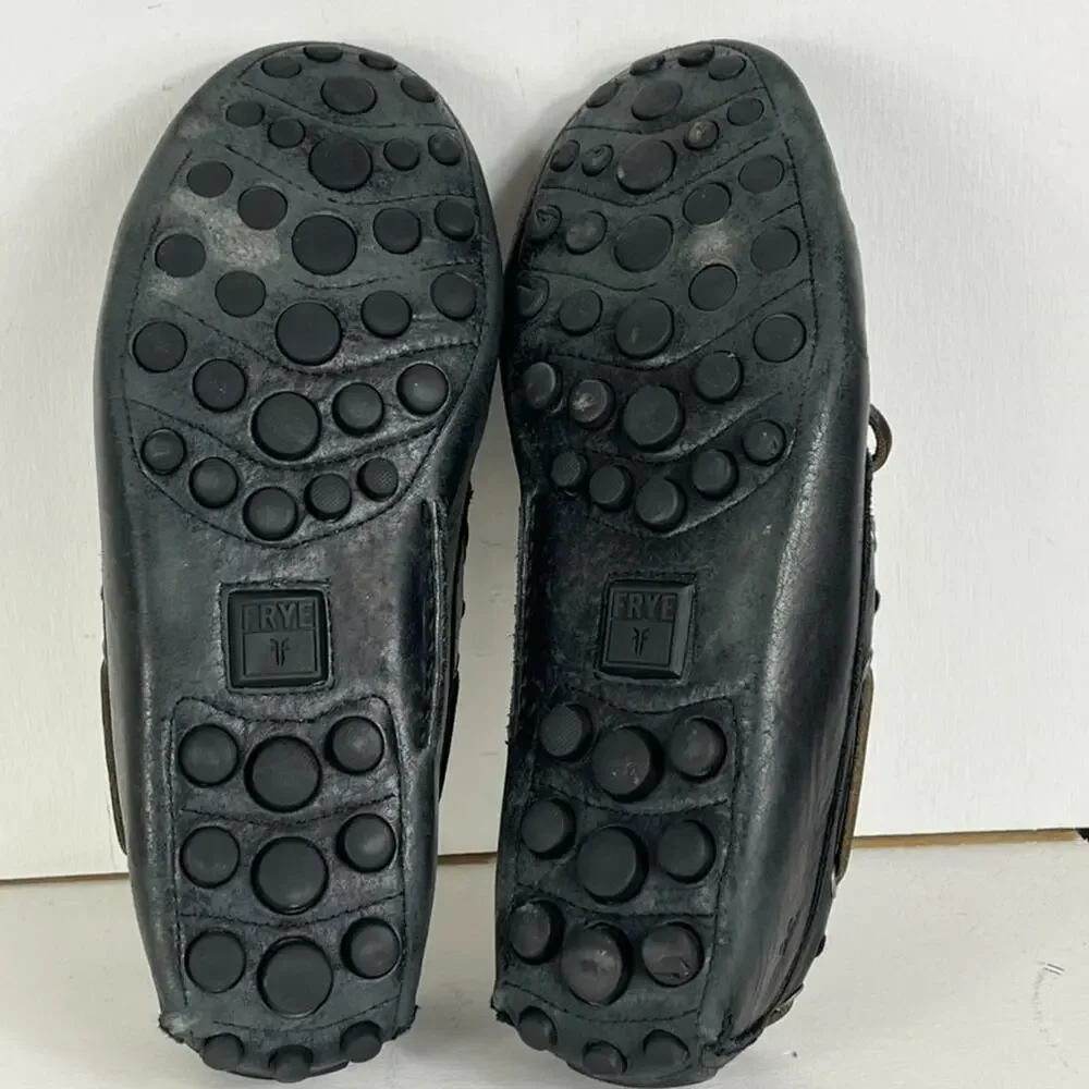 Frye Loafers Mens Size 10.5 Russe Black Woven Leather Slip On Casual Shoes